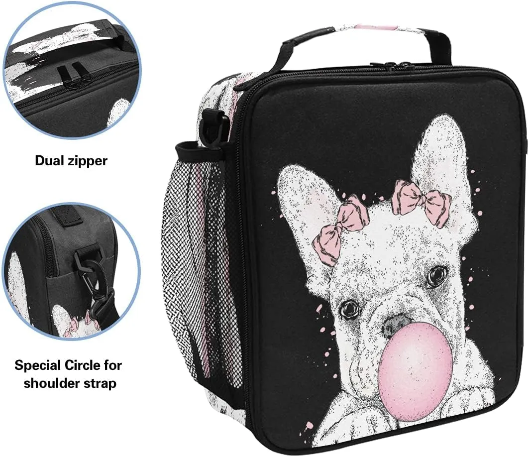 Lunch Bag Insulated Boxes Cute French Bulldog Cooler Lunch Handbags African American Woman Organizer Containers for Picnic School Office