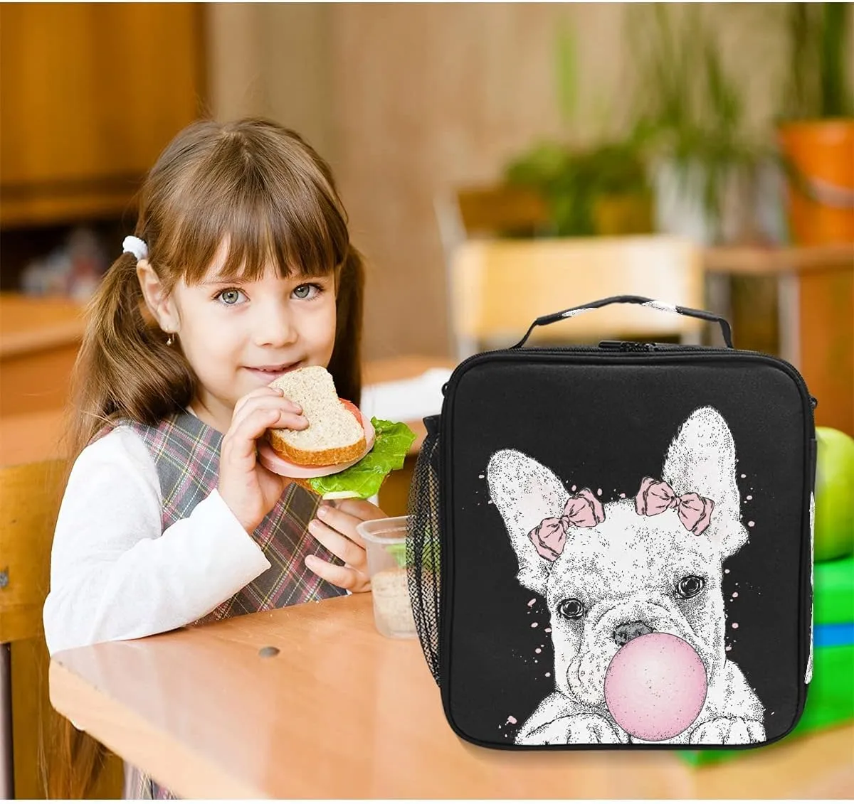 Lunch Bag Insulated Boxes Cute French Bulldog Cooler Lunch Handbags African American Woman Organizer Containers for Picnic School Office