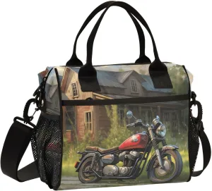 Lunch Bag Motorcycle Hut Print, Insulated Leakproof Lunch Box, High Capacity with Adjustable Strap