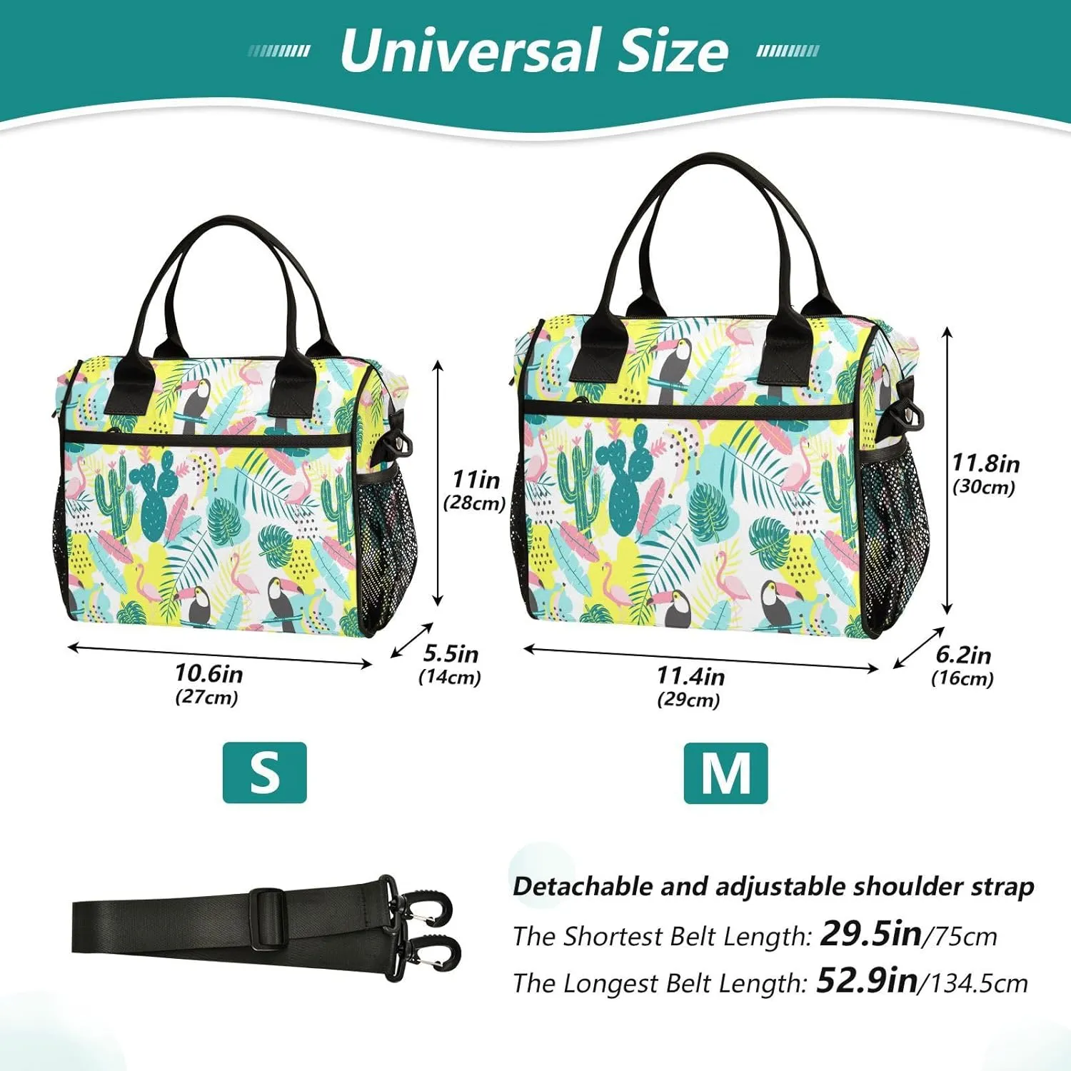 Lunch Bag, Puffins Flamingos Reusable Lunch Tote Bags Insulated Lunch Box Adjustable Shoulder Meal Holder Leakproof Cooler for Women Men Work Picnic