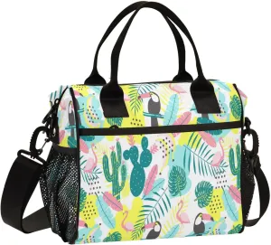 Lunch Bag, Puffins Flamingos Reusable Lunch Tote Bags Insulated Lunch Box Adjustable Shoulder Meal Holder Leakproof Cooler for Women Men Work Picnic