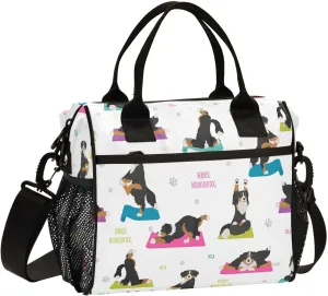Lunch Bag with Shoulder Strap for Women Men Yoga Dogs Poses and Exercises Insulated Lunch Box Travel Tote Bags Meal Prep Organizer for School Office Picnic M