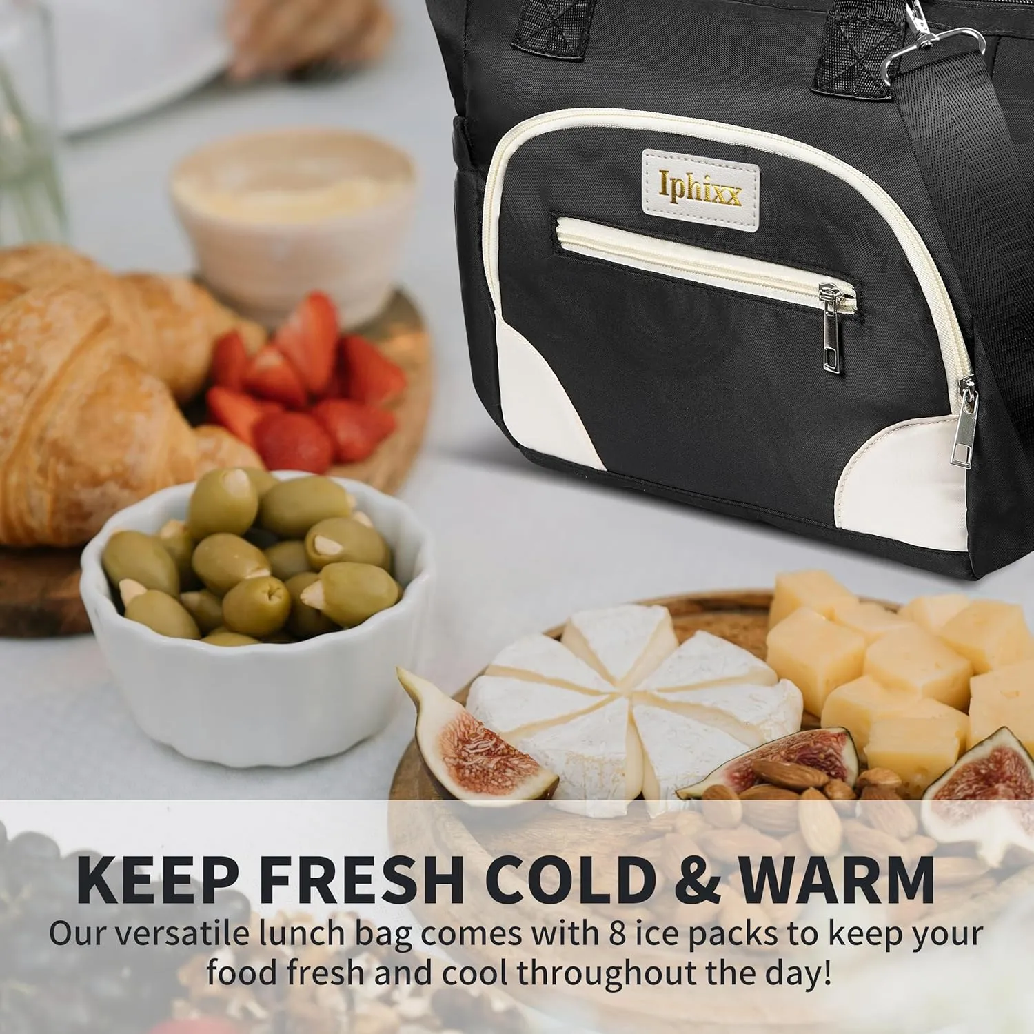 Lunch Bag Women Insulated Lunch Box for Adults - Leakproof Large Purse Lunch Tote Bags for Women with Adjustable Shoulder Strap Zipper Side Pockets for Work
