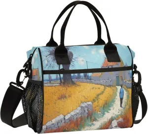 Lunch Bags Farmland Painting Insulated Reusable Lunch Box Large Leakproof Adult Lunch Cooler Bag with Adjustable Shoulder Strap for Picnic, Work, Camping,Medium