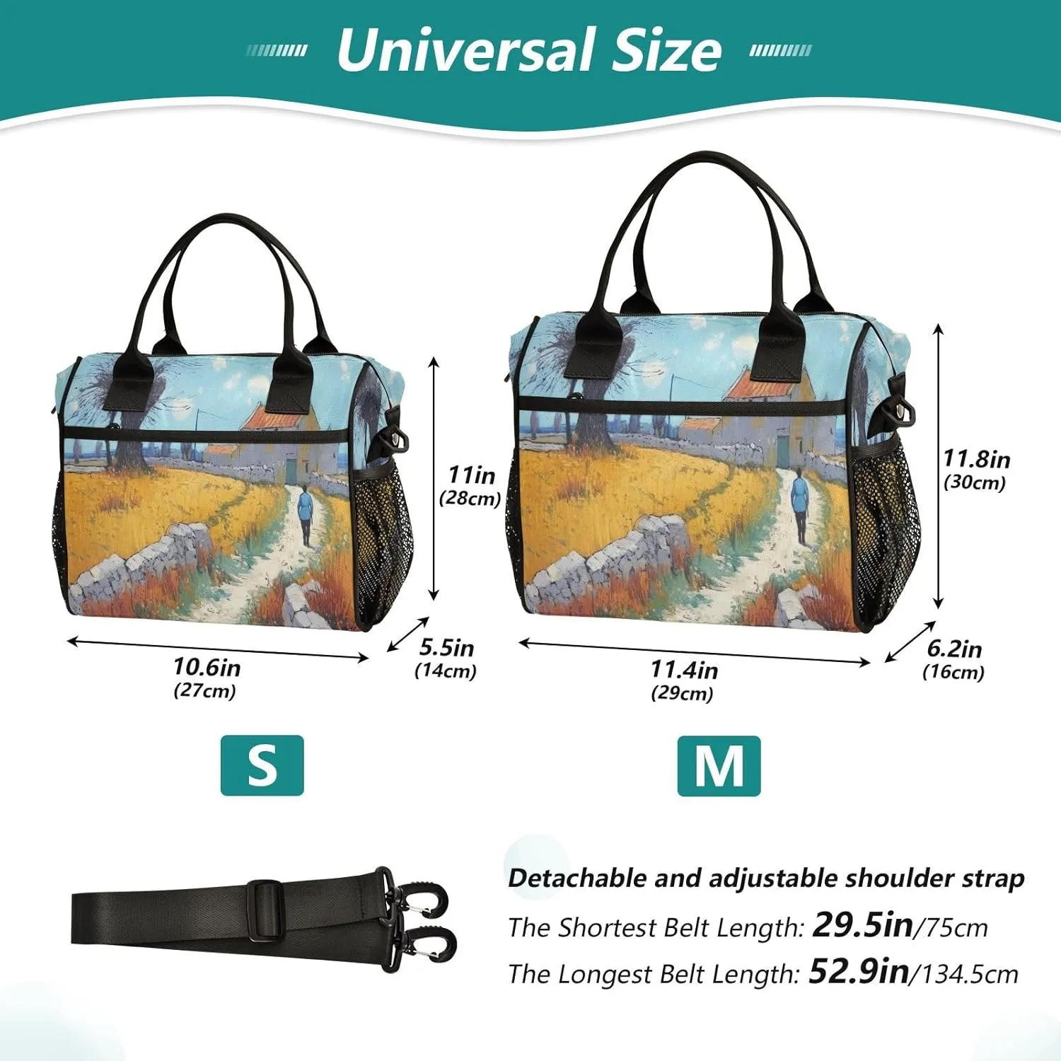 Lunch Bags Farmland Painting Insulated Reusable Lunch Box Large Leakproof Adult Lunch Cooler Bag with Adjustable Shoulder Strap for Picnic, Work, Camping,Medium