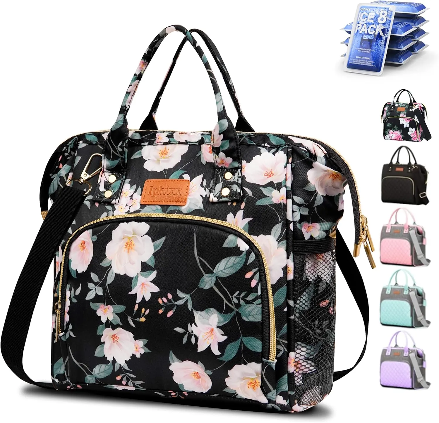 Lunch Bags for Women, Lunch Box for Women Insulated Lunch Bag, Leakproof Lunch Tote Bags for Work with Adjustable Strap Reusable Cooler Tote Bag for Picnic,Camping, 8 Ice Packs