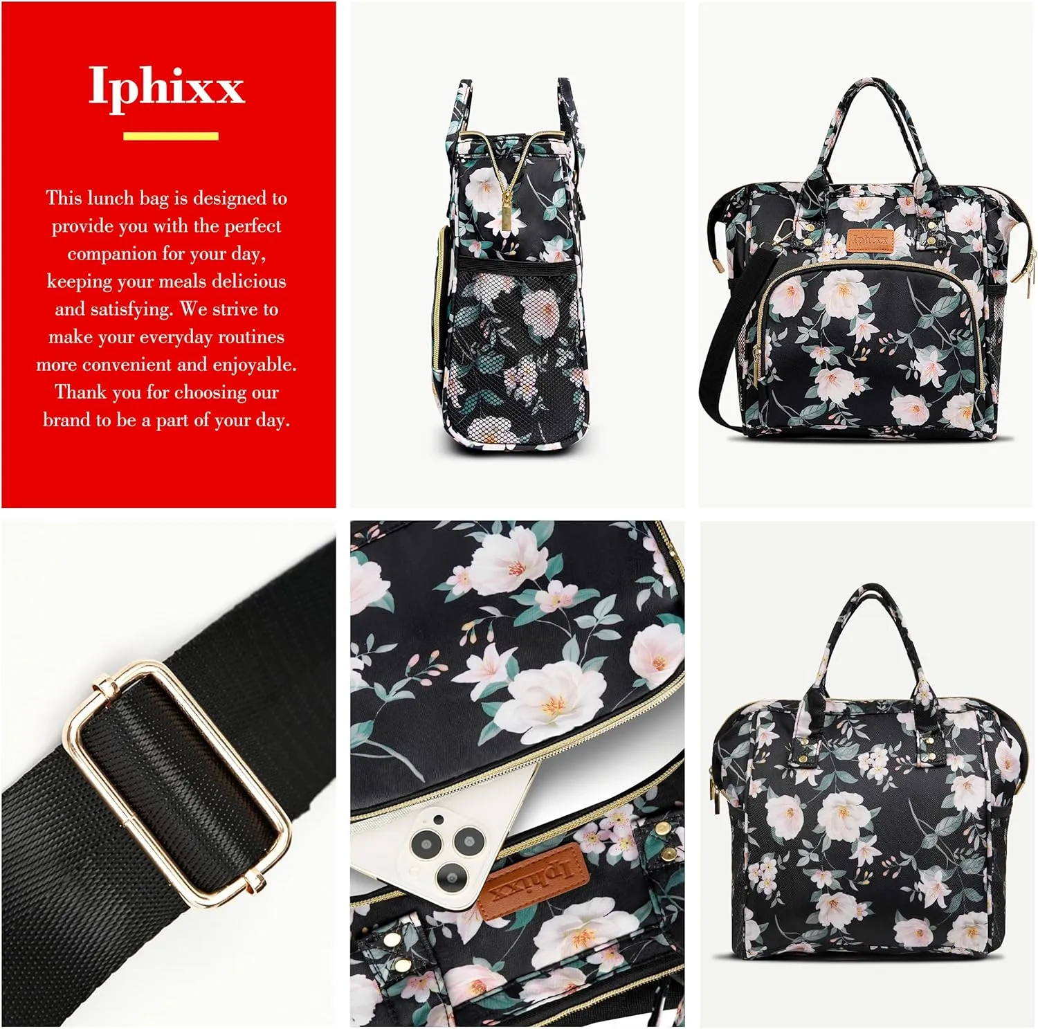 Lunch Bags for Women, Lunch Box for Women Insulated Lunch Bag, Leakproof Lunch Tote Bags for Work with Adjustable Strap Reusable Cooler Tote Bag for Picnic,Camping, 8 Ice Packs