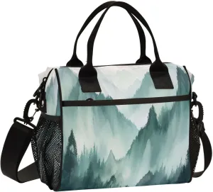 Lunch Bags Smoky Green Mountains Insulated Reusable Lunch Box Large Leakproof Adult Lunch Cooler Bag with Adjustable Shoulder Strap for Picnic, Work, Camping,Medium