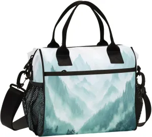 Lunch Bags Smoky Green Mountains Insulated Reusable Lunch Box Large Leakproof Adult Lunch Cooler Bag with Adjustable Shoulder Strap for Picnic, Work, Camping,Medium