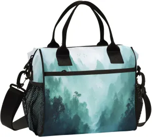 Lunch Bags Smoky Green Mountains Insulated Reusable Lunch Box Large Leakproof Adult Lunch Cooler Bag with Adjustable Shoulder Strap for Picnic, Work, Camping,Small