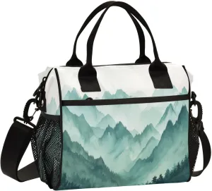 Lunch Bags Smoky Green Mountains Insulated Reusable Lunch Box Large Leakproof Adult Lunch Cooler Bag with Adjustable Shoulder Strap for Picnic, Work, Camping,Small