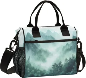 Lunch Bags Smoky Green Mountains Insulated Reusable Lunch Box Large Leakproof Adult Lunch Cooler Bag with Adjustable Shoulder Strap for Picnic, Work, Camping,Small