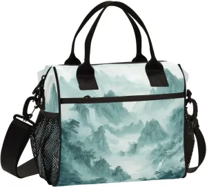 Lunch Bags Smoky Green Mountains Insulated Reusable Lunch Box Large Leakproof Adult Lunch Cooler Bag with Adjustable Shoulder Strap for Picnic, Work, Camping,Small