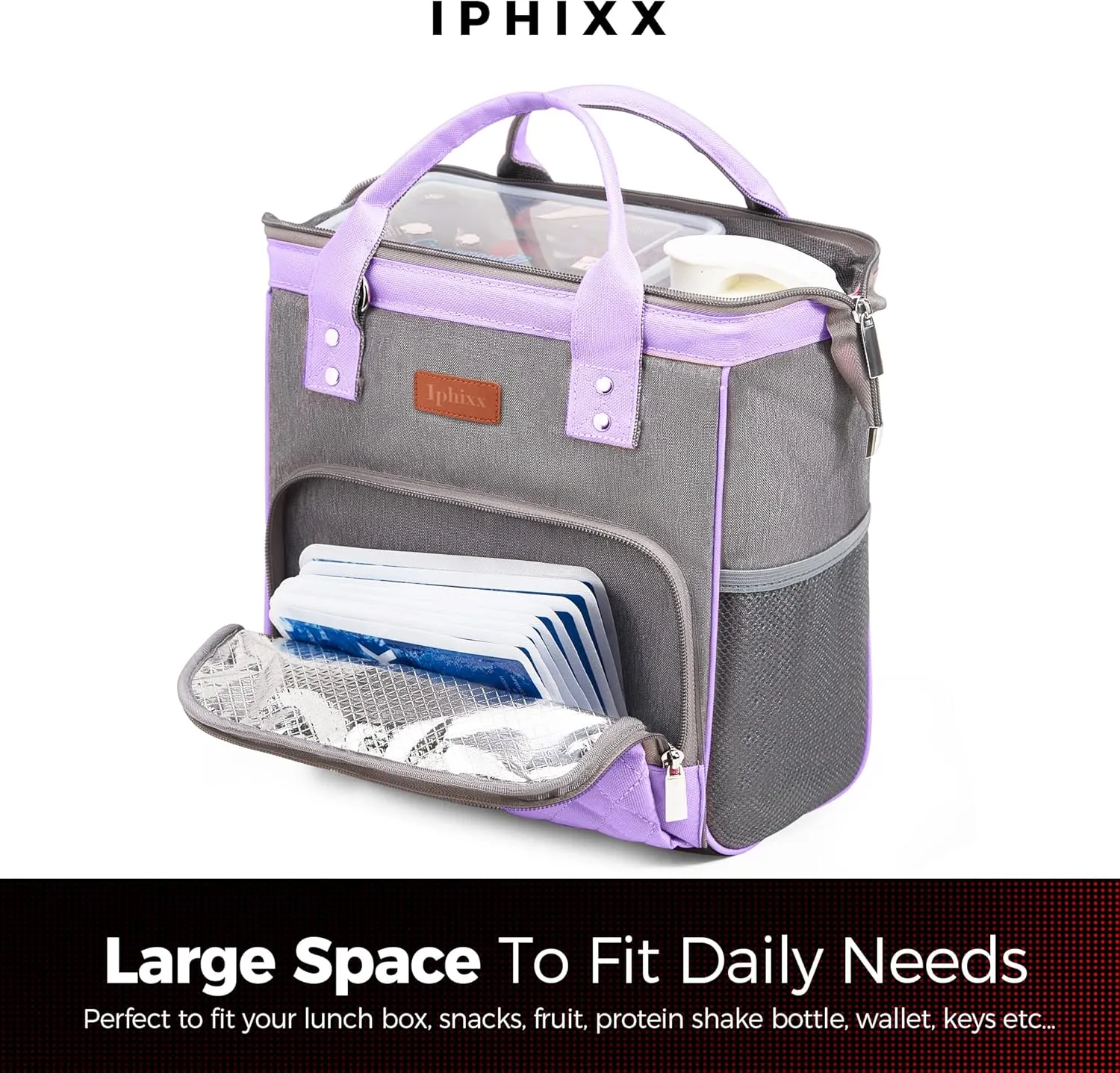 Lunch Bags Women - Insulated Womens Lunch Bag - Leakproof Large Lunch Bag with Adjustable Shoulder Strap, Lunch Box for Women Adults with Side Pockets for Work, Office, Picnic With 8 Ice Packs(Purple)