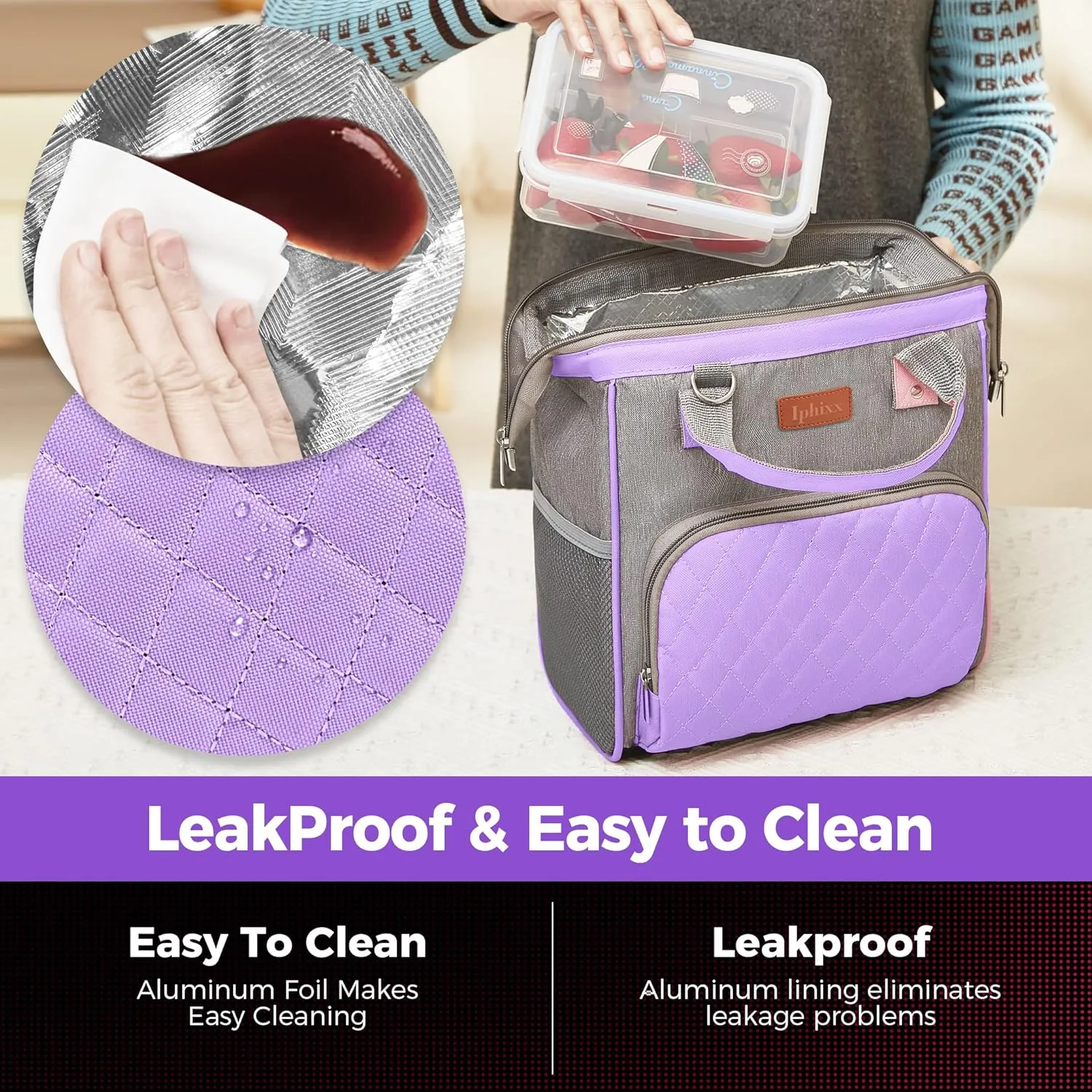 Lunch Bags Women - Insulated Womens Lunch Bag - Leakproof Large Lunch Bag with Adjustable Shoulder Strap, Lunch Box for Women Adults with Side Pockets for Work, Office, Picnic With 8 Ice Packs(Purple)