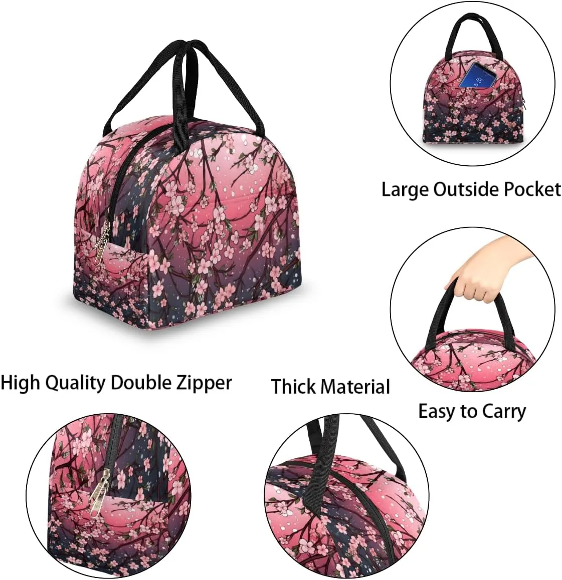 Lunch Tote Bag Classic Romance Style Reusable Insulated Bags Waterproof Adult Portable Meal Cooler Pack for Women Men Picnic Office Work Travel