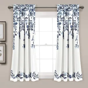 Lush Decor Tanisha Curtains - Light Filtering Window Panel Set, Pair - Floral Vine Print, Beautiful, Modern, Elegant Home Decor - 52" W x 63" L, Navy & White