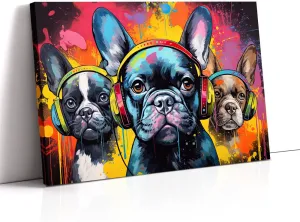 LYUNSHUO Boston Terrier Wall Art Dog Decor Graffiti Canvas Prints Funny Dog Listen To Music Prints Modern Pop Artwork For Living Room Home Office Game Room - 12.00"x18.00"