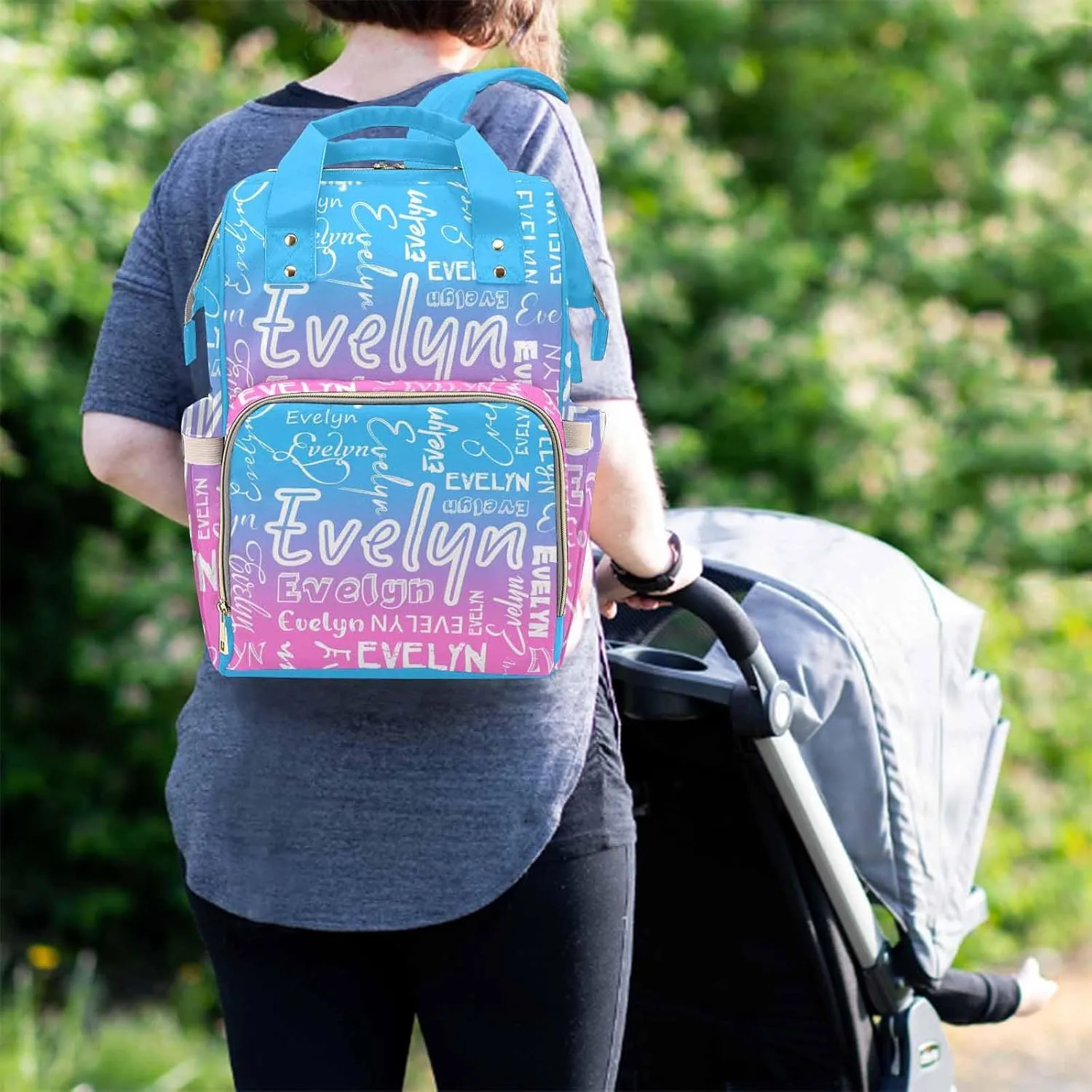 M YESCUSTOM Custom Diaper Bag Backpack for Girls Boys Large Capacity with Pockets Personalized Baby Diaper Bags for Mom Waterproof Nappy Baby Bag with Name Mothers Day Gift Gradient Pink Blue