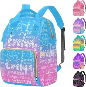 M YESCUSTOM Custom Diaper Bag Backpack for Girls Boys Large Capacity with Pockets Personalized Baby Diaper Bags for Mom Waterproof Nappy Baby Bag with Name Mothers Day Gift Gradient Pink Blue