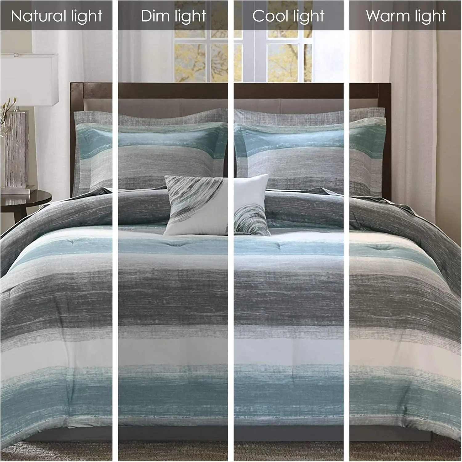 Madison Park Essentials Queen Comforter Set, Bed in a Bag Queen, Watercolor Print Coastal Comforter & Chambray Cotton Sheet Set, All Season Bedding Set, Saben, Aqua Queen (90 in x 90 in) 9 Piece