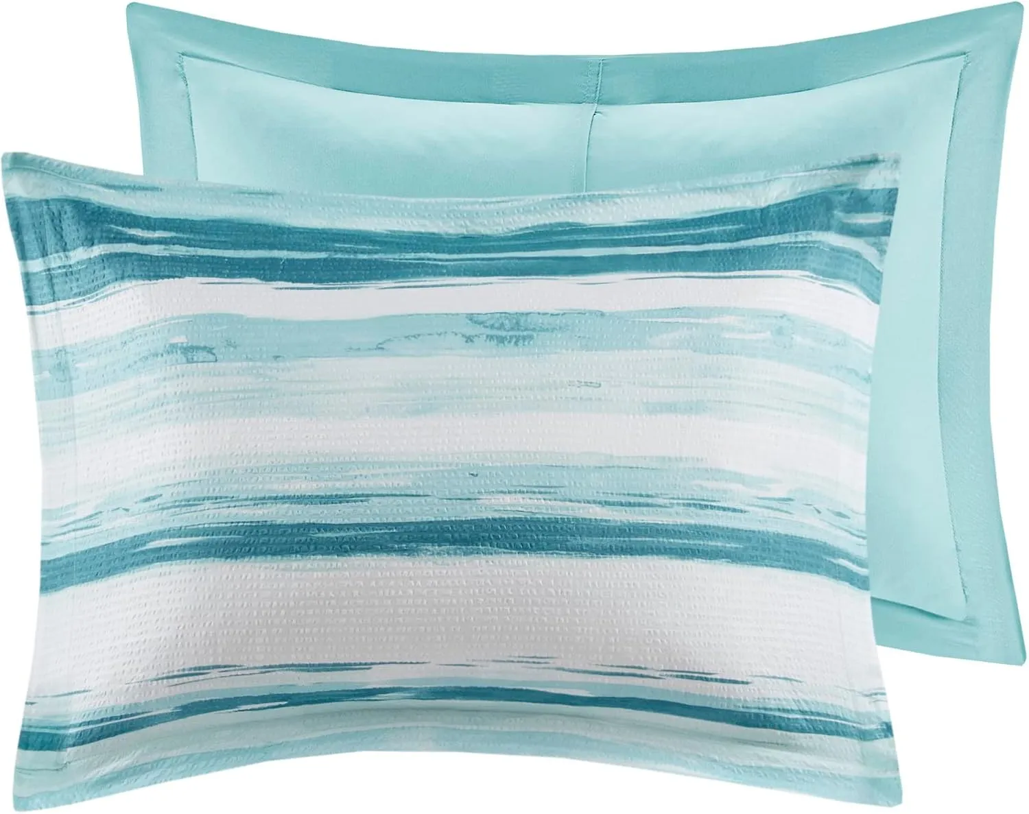 Madison Park Marina Comforter Quilt Combo Set - Modern Luxury Design, All Season Down Alternative Bedding, Matching Shams, Decorative Pillows, Full/Queen(90"x90"), Aqua 8 Piece