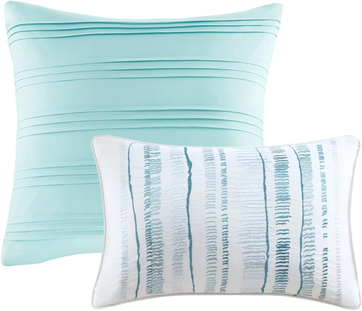 Madison Park Marina Comforter Quilt Combo Set - Modern Luxury Design, All Season Down Alternative Bedding, Matching Shams, Decorative Pillows, Full/Queen(90"x90"), Aqua 8 Piece