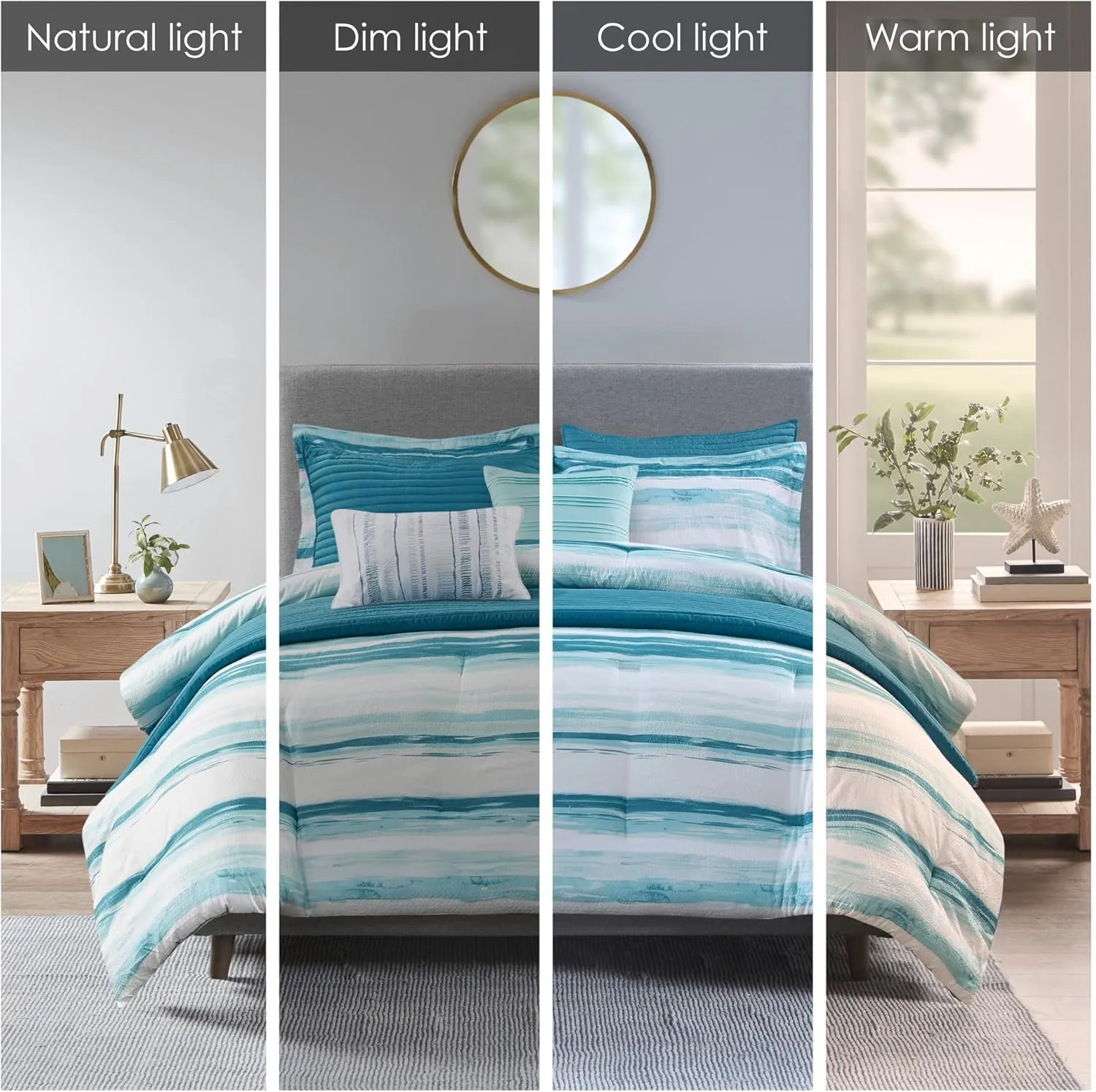 Madison Park Marina Comforter Quilt Combo Set - Modern Luxury Design, All Season Down Alternative Bedding, Matching Shams, Decorative Pillows, Full/Queen(90"x90"), Aqua 8 Piece