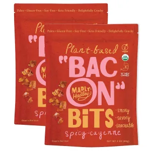 Madly Hadley Plant-Based Bacon Bits -Organic, Healthy Vegan Snack, Crunchy Topper, Keto-Friendly, Gluten-Free Topping for Salads, Pasta and Pizza - 6 Oz - Pack of Two (Spicy Cayenne)