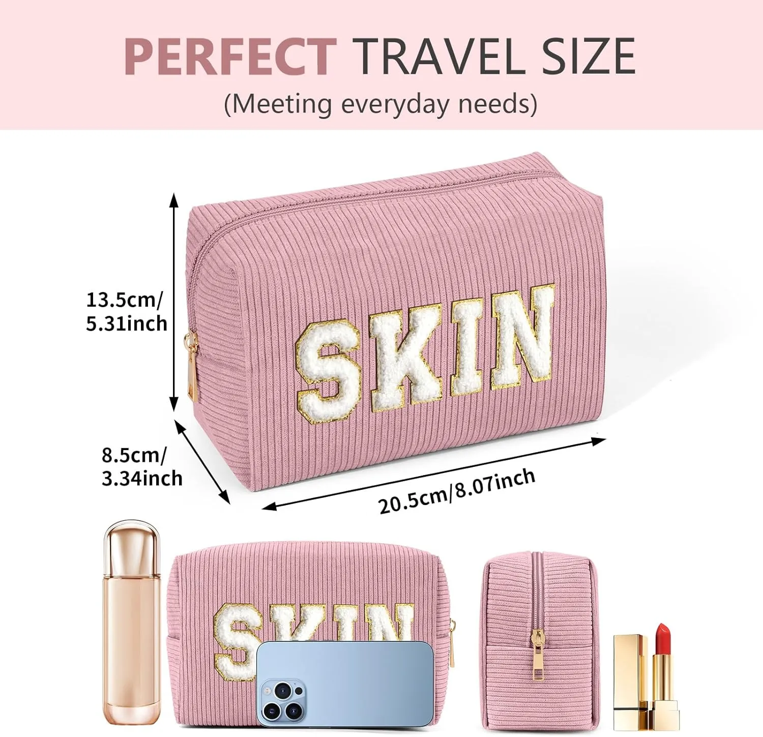 MAGEFY 4 Pcs Small Makeup Bag Corduroy Cosmetic Bag for Women Preppy Makeup Bags Cute Chenille Letter Aesthetic Stuff Gifts (Beige & Blue & Pink & Green)