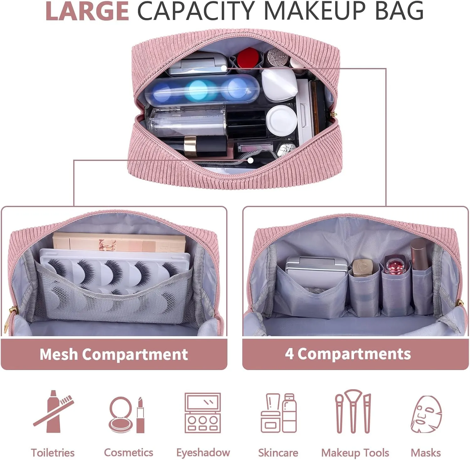 MAGEFY 4 Pcs Small Makeup Bag Corduroy Cosmetic Bag for Women Preppy Makeup Bags Cute Chenille Letter Aesthetic Stuff Gifts (Beige & Blue & Pink & Green)