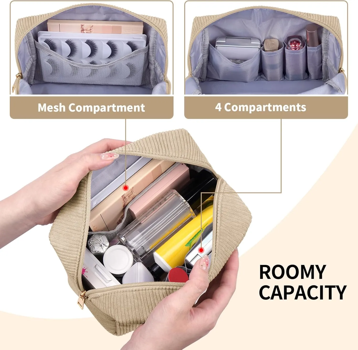 MAGEFY 4 Pcs Small Makeup Bag Corduroy Cosmetic Bag for Women Preppy Makeup Bags Cute Chenille Letter Aesthetic Stuff Gifts (Beige & Dark Grey & Pink & Green)