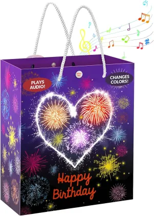 MAGICAL BAG Light & Sound Birthday Gift Bags with Fireworks & Cheering, Birthday Bags for Wife, Husband, Him, Her, Women, Men & More, Music Gift Bag Medium Size