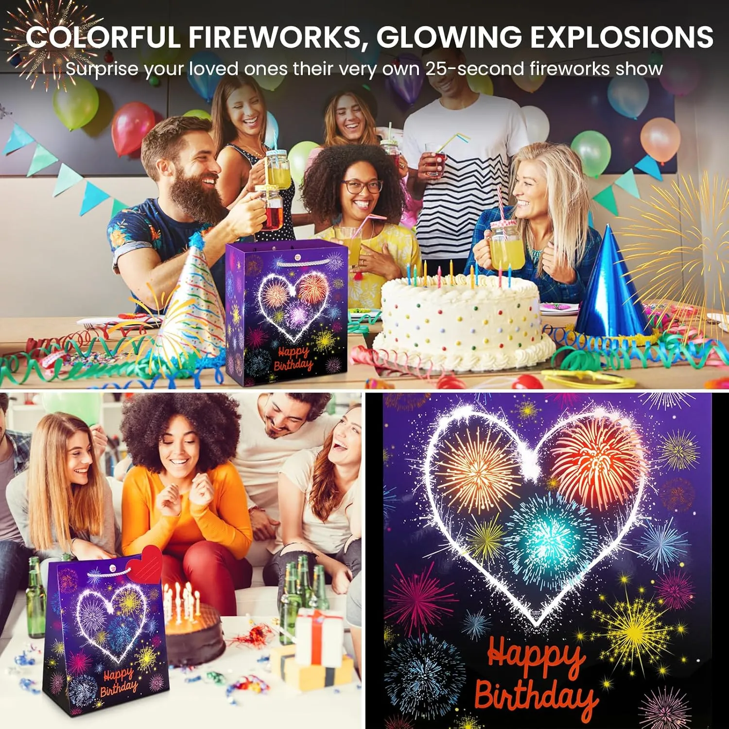 MAGICAL BAG Light & Sound Birthday Gift Bags with Fireworks & Cheering, Birthday Bags for Wife, Husband, Him, Her, Women, Men & More, Music Gift Bag Medium Size