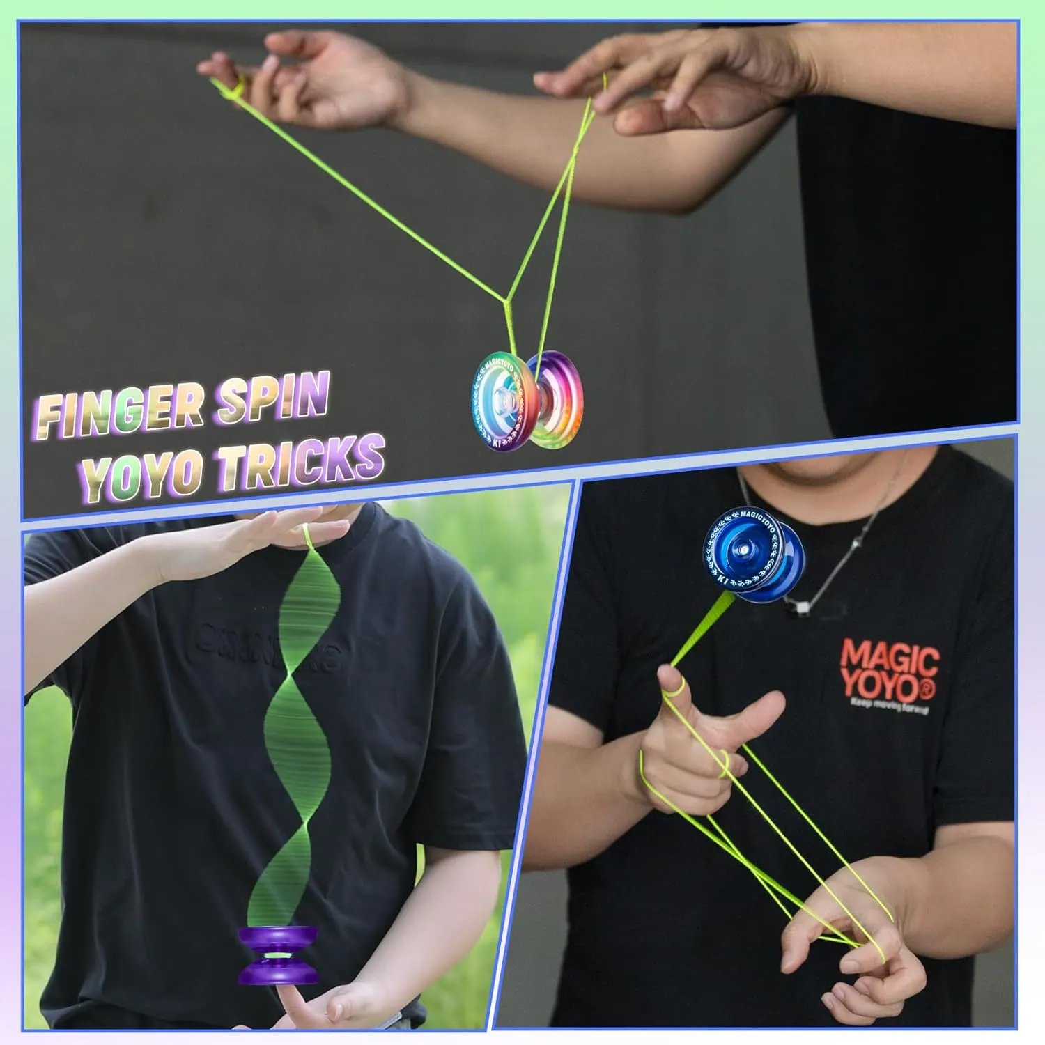 MAGICYOYO Pack of 3 Responsive Yoyos for Kids, Dual Purpose Yoyo with Unresponsive Yoyo Bearing for Adults Beginner, 3 Yoyo Bags, 18 Yoyo Strings, Yoyo Ball Accessories (Gradient Color)