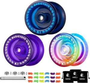 MAGICYOYO Pack of 3 Responsive Yoyos for Kids, Dual Purpose Yoyo with Unresponsive Yoyo Bearing for Adults Beginner, 3 Yoyo Bags, 18 Yoyo Strings, Yoyo Ball Accessories (Gradient Color)