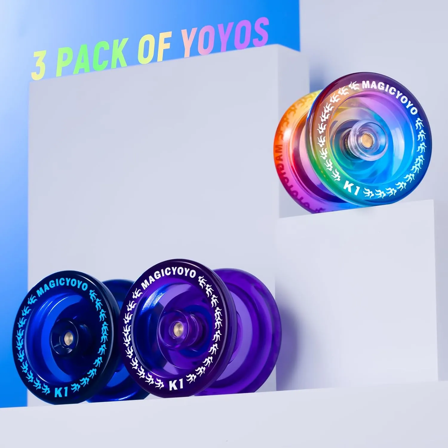 MAGICYOYO Pack of 3 Responsive Yoyos for Kids, Dual Purpose Yoyo with Unresponsive Yoyo Bearing for Adults Beginner, 3 Yoyo Bags, 18 Yoyo Strings, Yoyo Ball Accessories (Gradient Color)