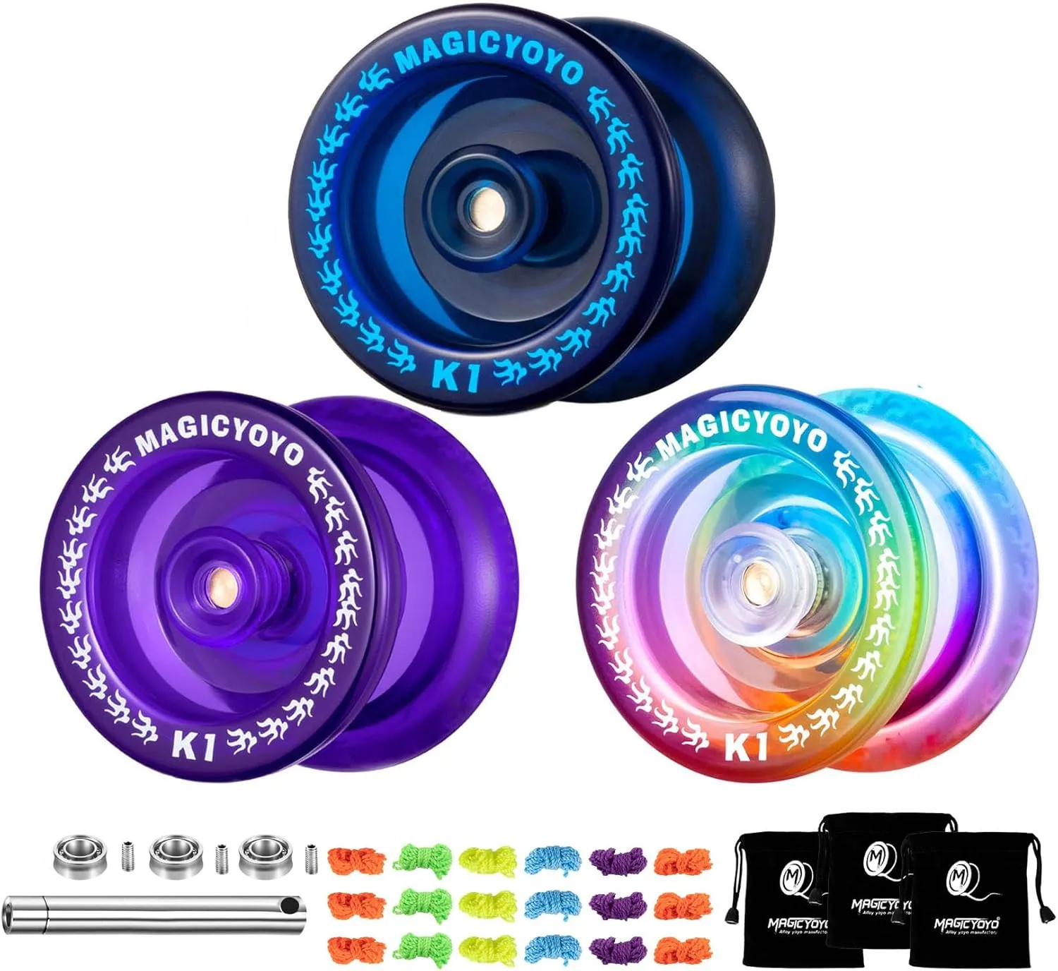 MAGICYOYO Pack of 3 Responsive Yoyos for Kids, Dual Purpose Yoyo with Unresponsive Yoyo Bearing for Adults Beginner, 3 Yoyo Bags, 18 Yoyo Strings, Yoyo Ball Accessories (Gradient Color)