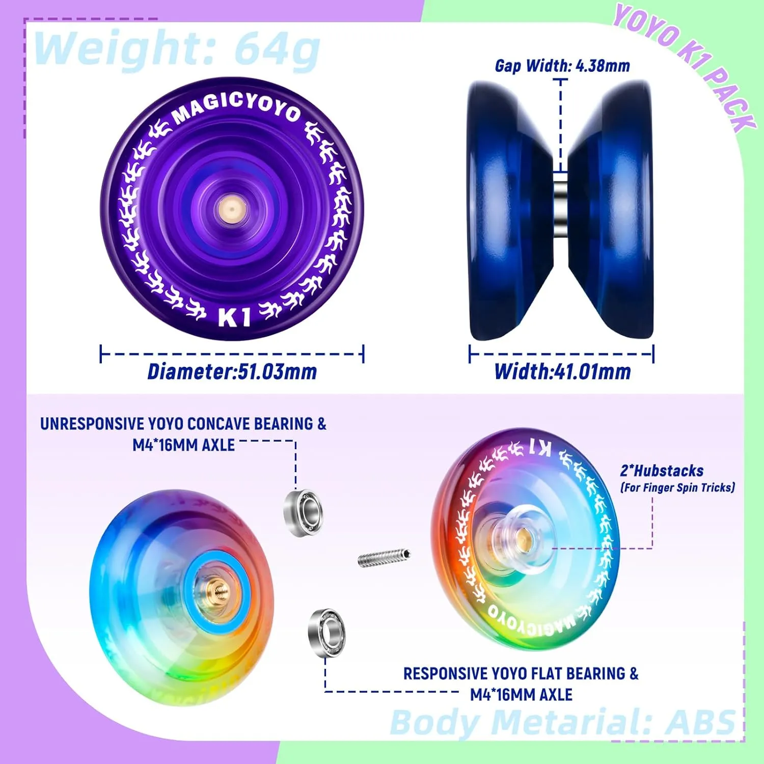 MAGICYOYO Pack of 3 Responsive Yoyos for Kids, Dual Purpose Yoyo with Unresponsive Yoyo Bearing for Adults Beginner, 3 Yoyo Bags, 18 Yoyo Strings, Yoyo Ball Accessories (Gradient Color)