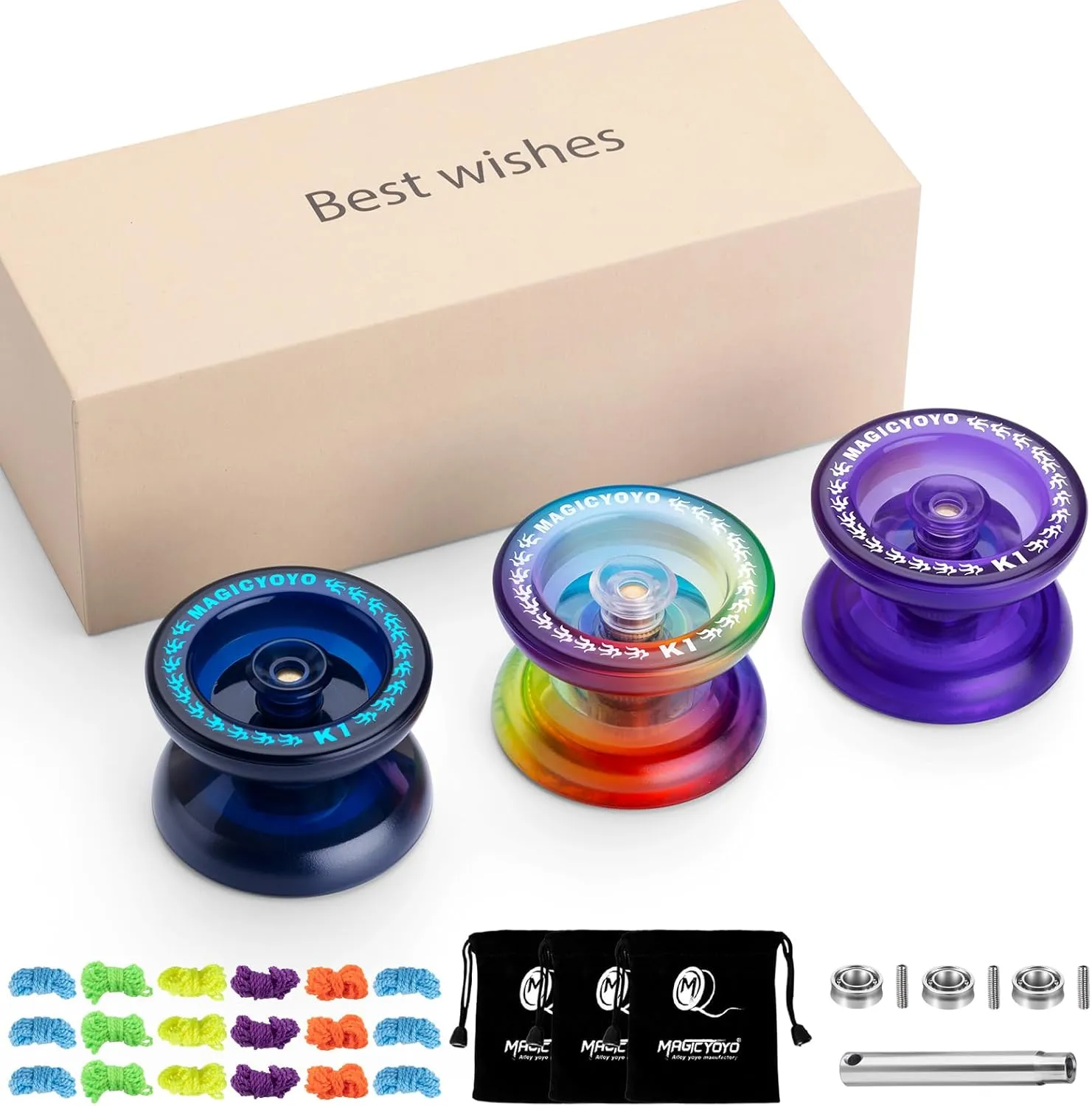 MAGICYOYO Pack of 3 Responsive Yoyos for Kids, Dual Purpose Yoyo with Unresponsive Yoyo Bearing for Adults Beginner, 3 Yoyo Bags, 18 Yoyo Strings, Yoyo Ball Accessories (Gradient Color)