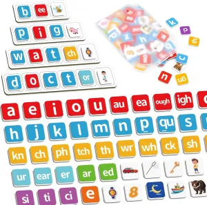 Magnetic Letters Tiles, Phonics Letter Tiles with Magnet Spelling Board Phonics Games Letter Tiles Phonemic Awareness Alphabet Magnets Magnetic Elkonin Box for Preschool Kindergarten Classroom