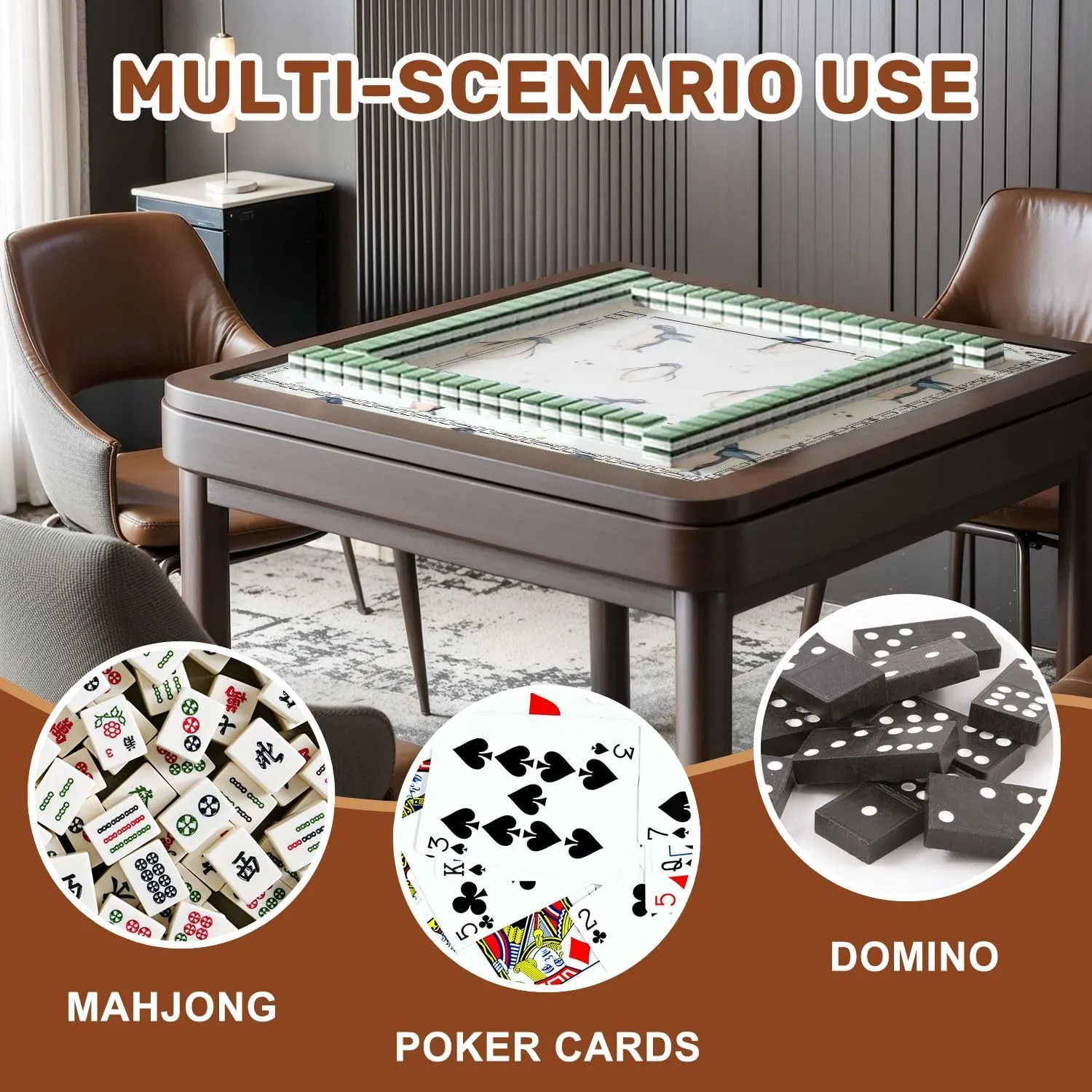 Mahjong Mat 31.5" x 31.5" Penguins Seamless Wave Fish Snowflakes Watercolor Hand Drawn Non-Slip Noise Reduction Table Cover for Mahjong Dominoes Poker Card Board and Tile Games