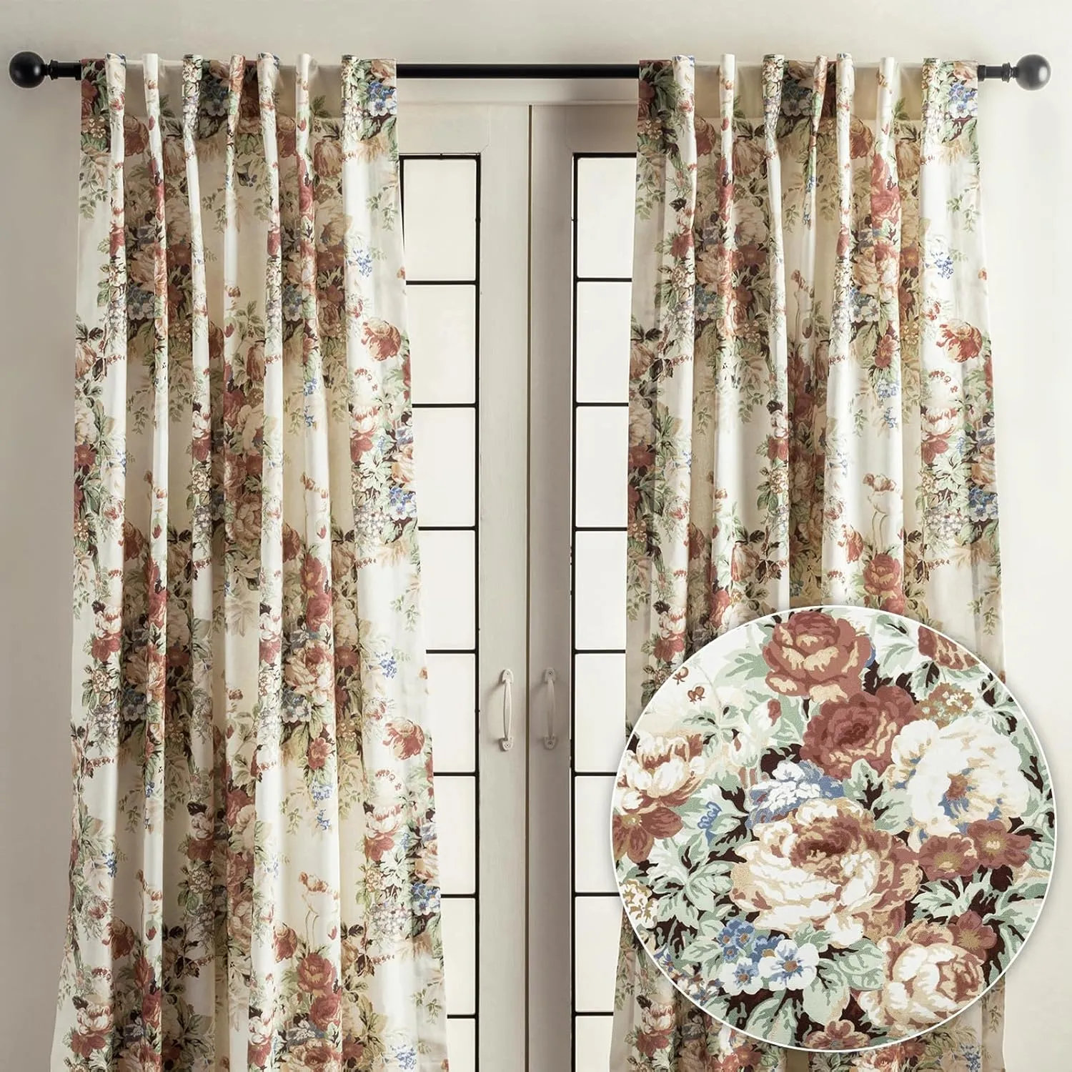 Maison d' Hermine Curtains for Living Room 100% Cotton 84 inch Length Two Panels Light Filtering Curtains for Bedroom Windows with Rod and Loop Pockets Drapes (Abbeville, 50" W x 84" L)
