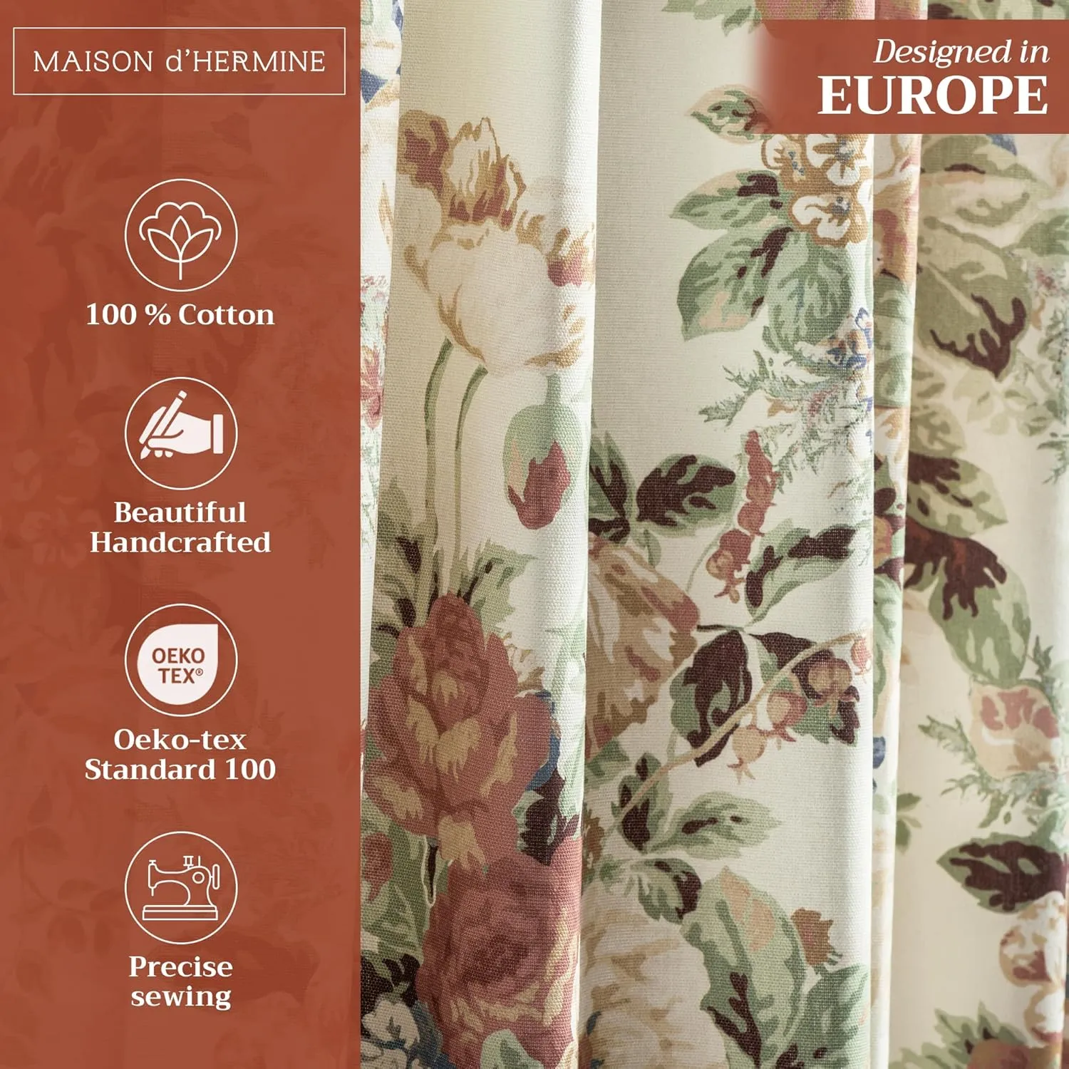Maison d' Hermine Curtains for Living Room 100% Cotton 84 inch Length Two Panels Light Filtering Curtains for Bedroom Windows with Rod and Loop Pockets Drapes (Abbeville, 50" W x 84" L)