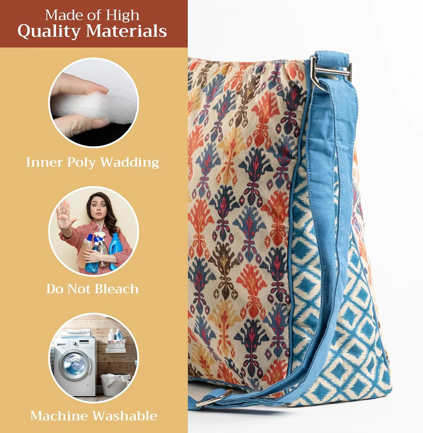 Maison d' Hermine Hand Bag Cotton Adjustable Shoulder Strap Cross Body Bag Tote purse with Zippered & Slip Pockets