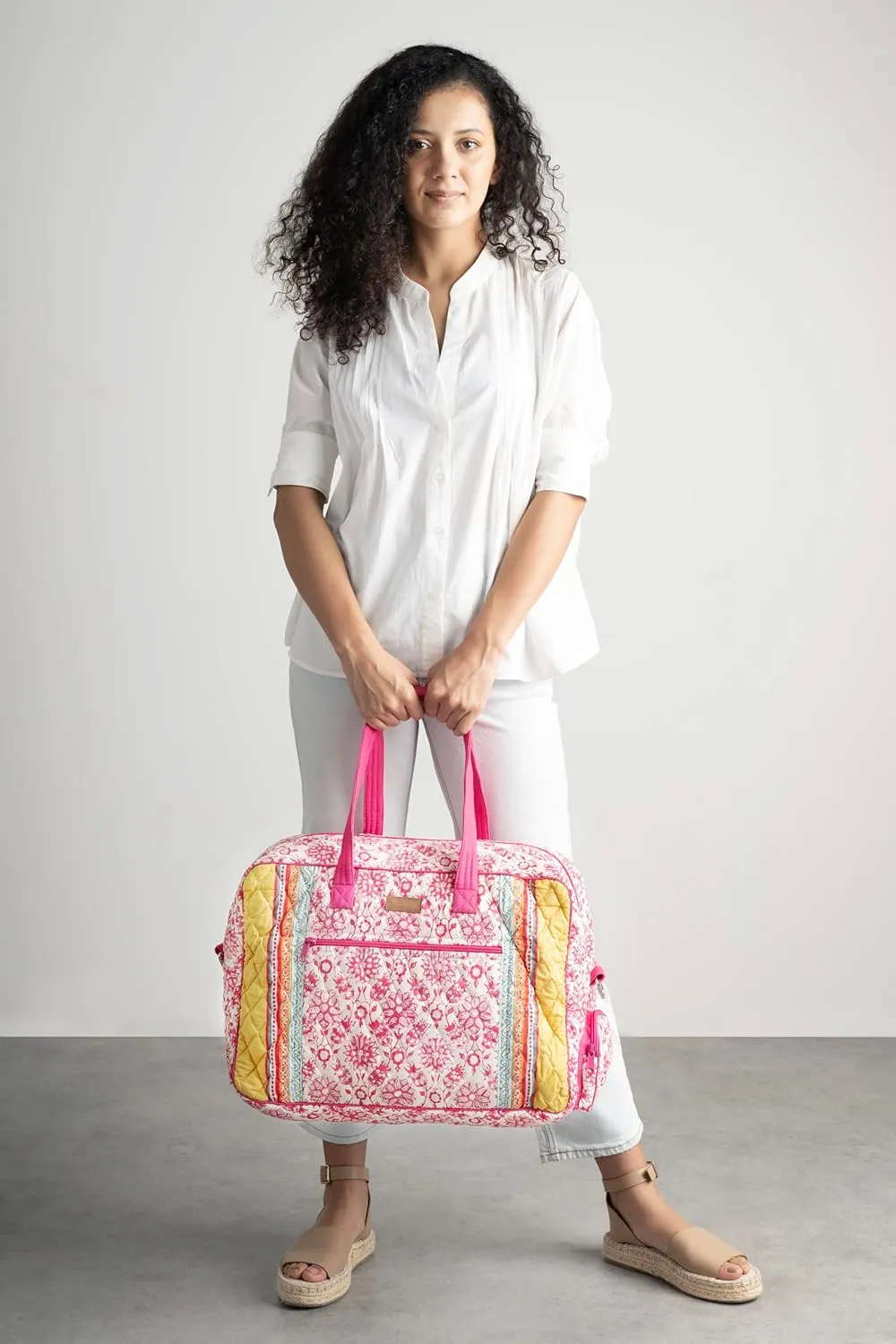 Maison d' Hermine Weekend Bag Cotton Quilted Duffel Overnight Luggage Weekender Gym Bag for Mothers Day Gifts Travel Men Women Business Travellers Family Trip, Katmandou - Fushia