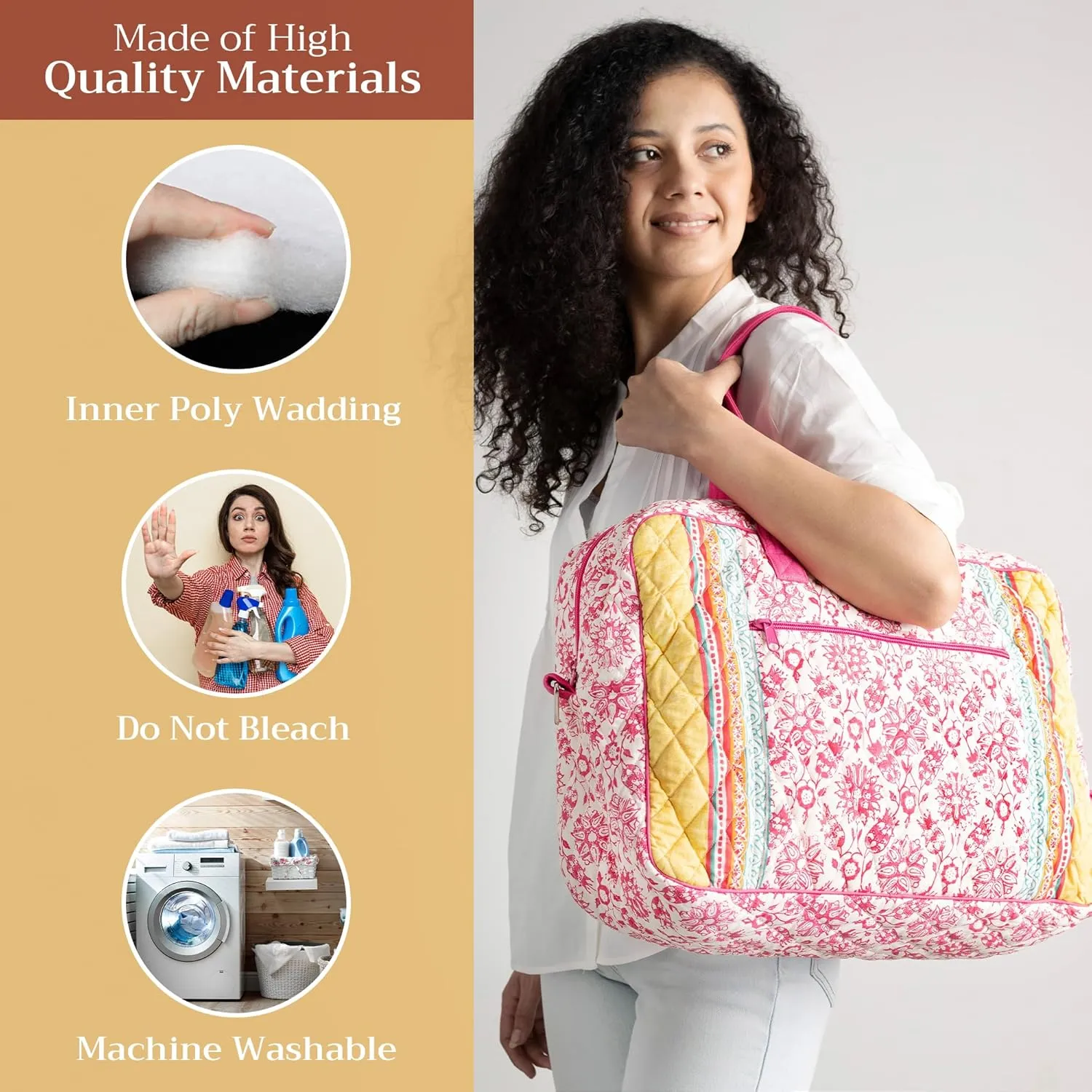 Maison d' Hermine Weekend Bag Cotton Quilted Duffel Overnight Luggage Weekender Gym Bag for Mothers Day Gifts Travel Men Women Business Travellers Family Trip, Katmandou - Fushia