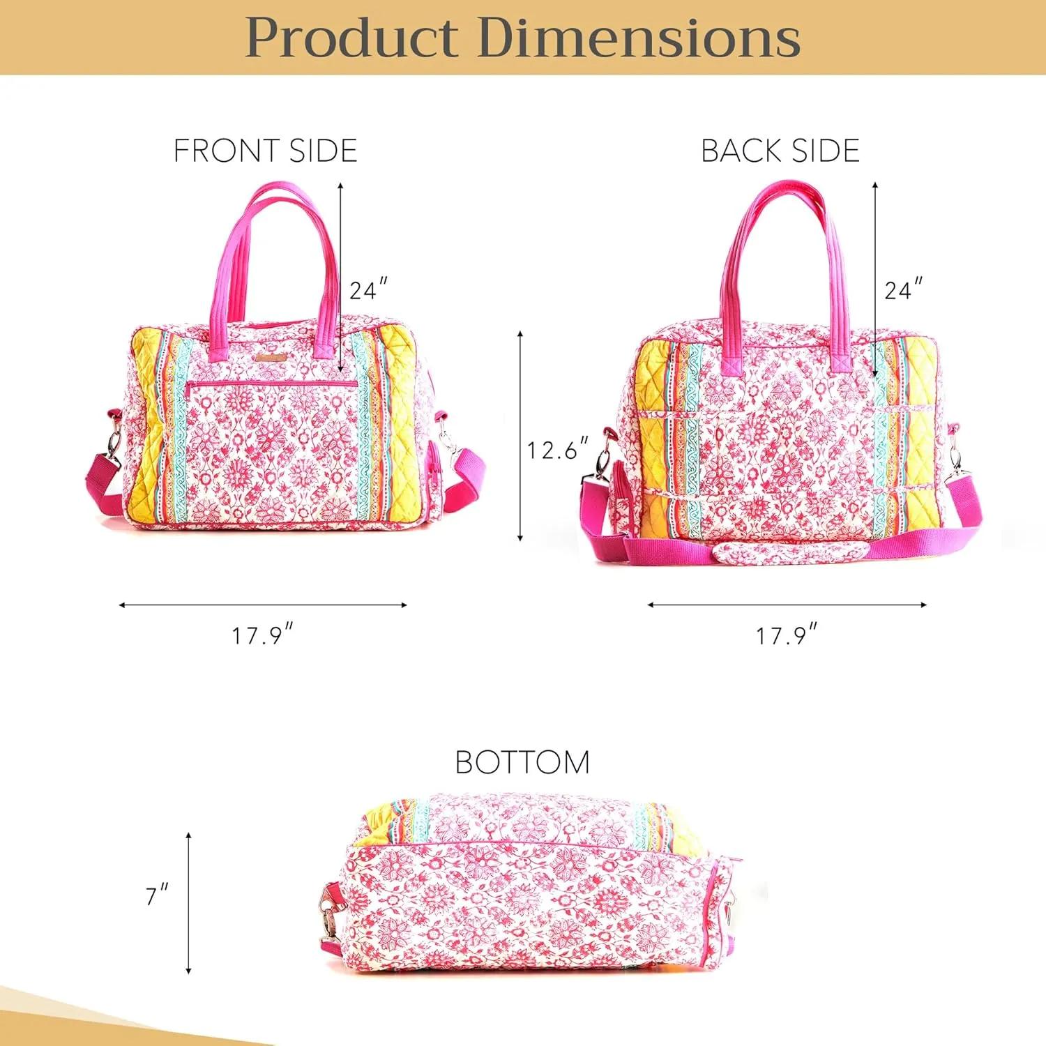 Maison d' Hermine Weekend Bag Cotton Quilted Duffel Overnight Luggage Weekender Gym Bag for Mothers Day Gifts Travel Men Women Business Travellers Family Trip, Katmandou - Fushia