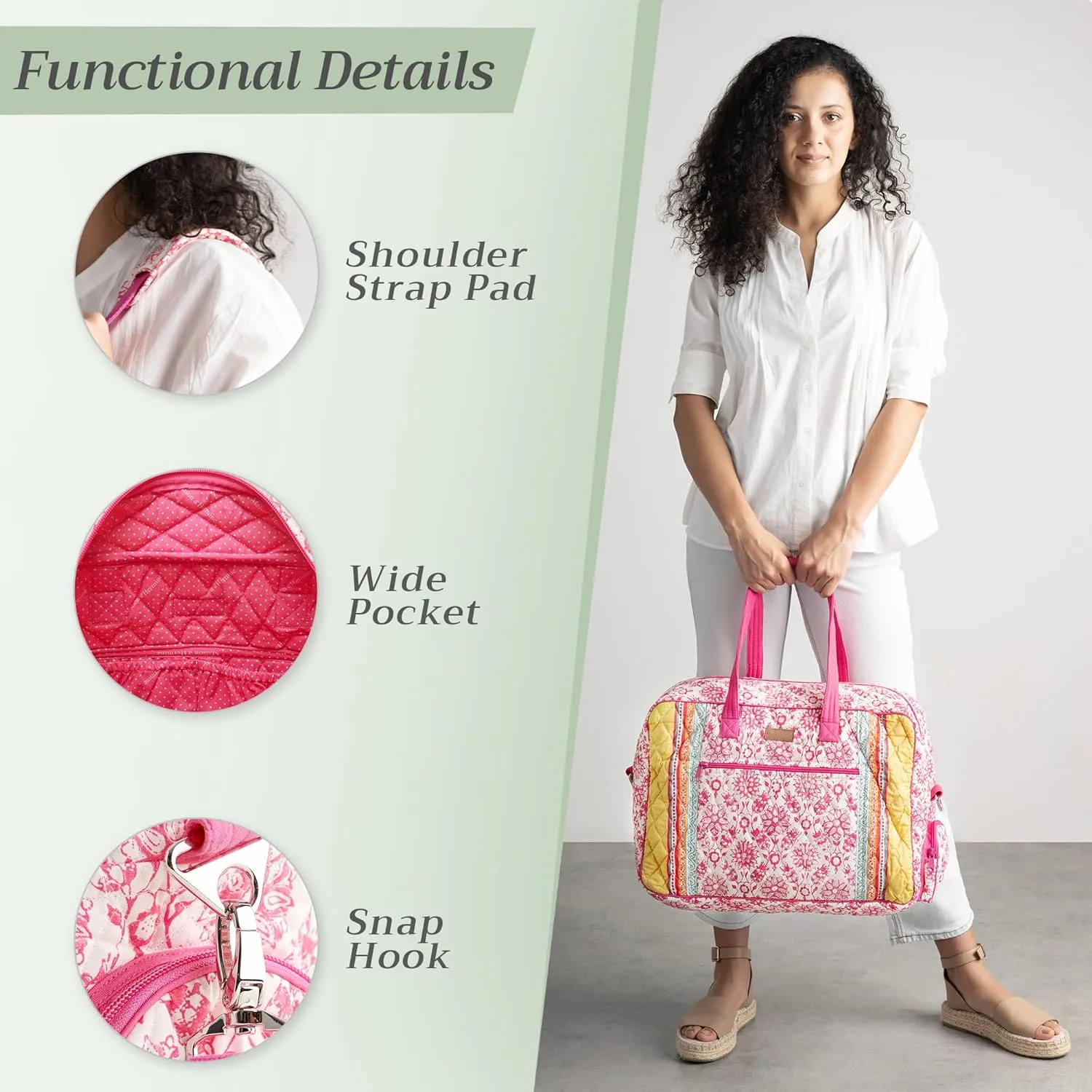 Maison d' Hermine Weekend Bag Cotton Quilted Duffel Overnight Luggage Weekender Gym Bag for Mothers Day Gifts Travel Men Women Business Travellers Family Trip, Katmandou - Fushia