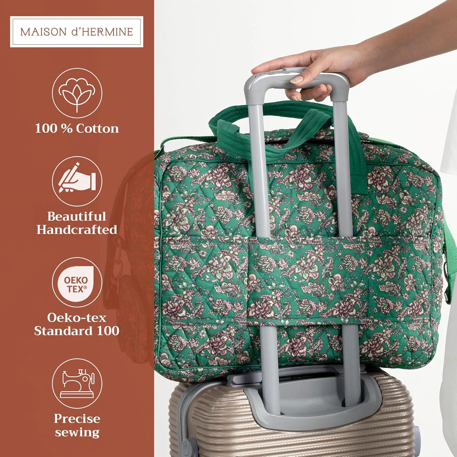 Maison d' Hermine Weekend Bag Cotton Quilted Duffel Overnight Luggage Weekender Gym Bag for Mothers Day Gifts Travel Men Women Business Travellers Family Trip, Surya - Green